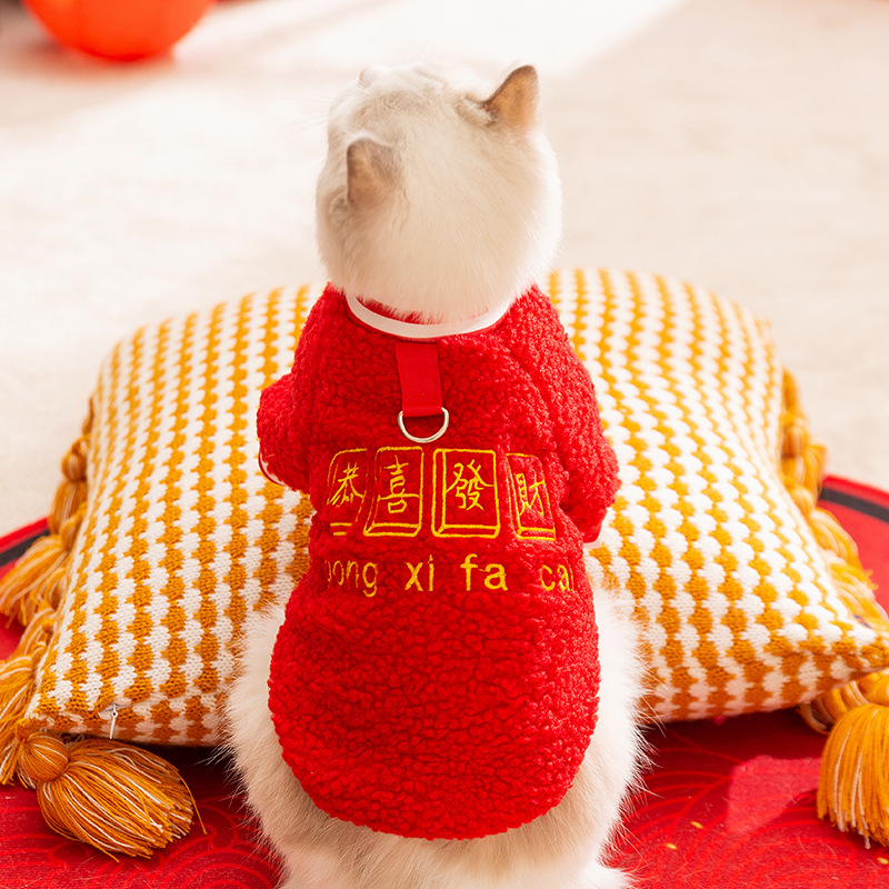 Felicitaciones de Año Nuevo de invierno, prendas de lana bordadas, perros pequeños y medianos, ropa de mascotas de Teddy Bear.