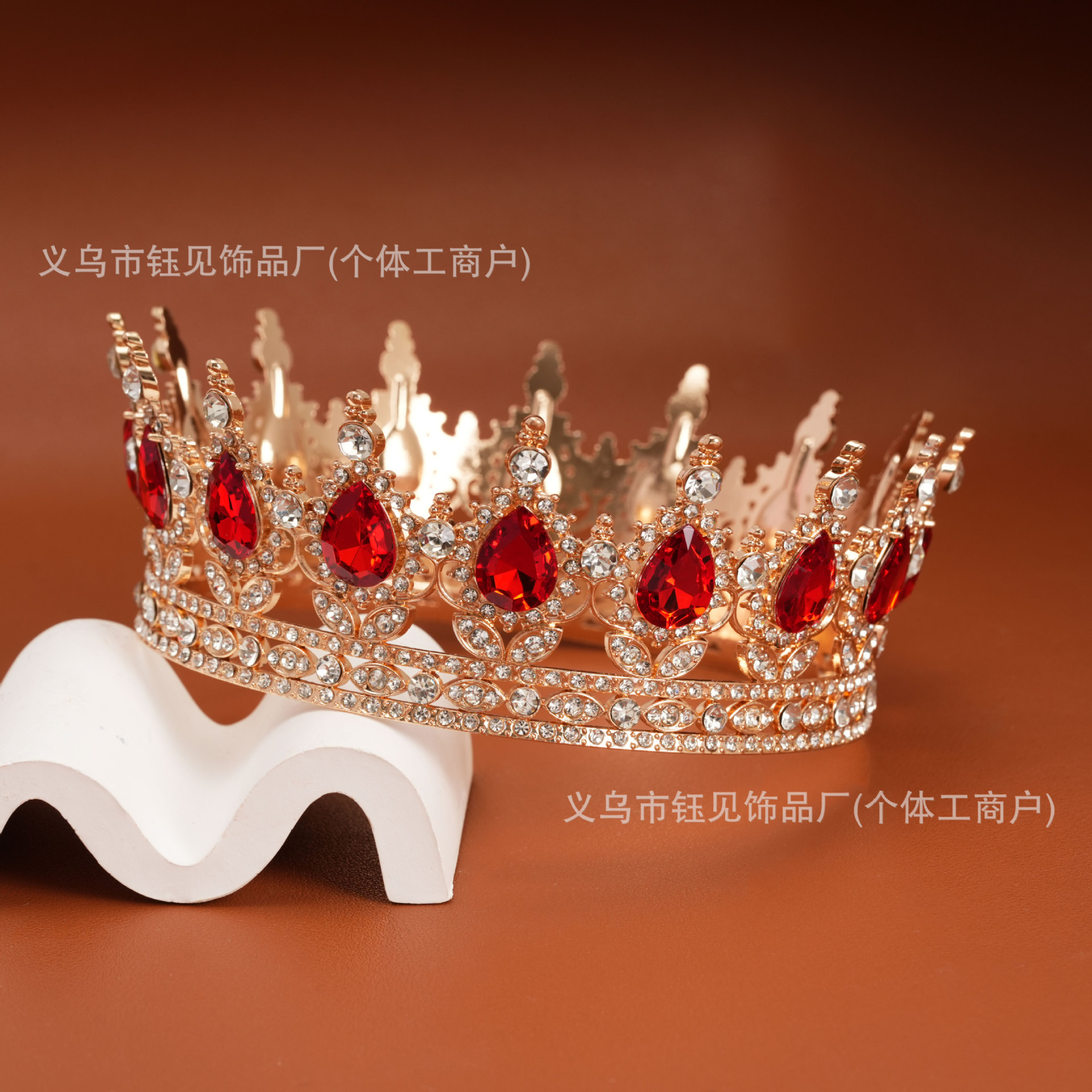 欧美跨境crown圆冠公主巴洛克王冠钻石新娘皇冠生日派对合金