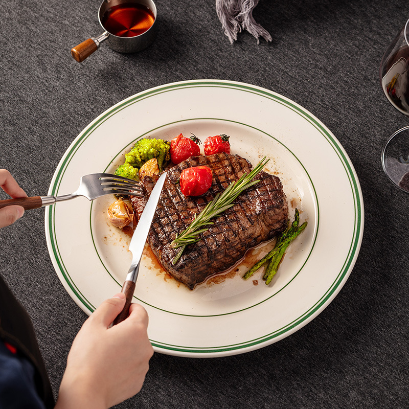 High Temperature Ceramic Plate Steak Dinner Plate Western Dinner Plate Retro Breakfast Plate Hong Kong Style Tea Restaurant Tableware Alley Tableware