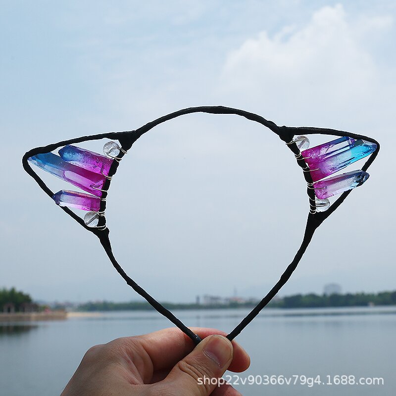 Orejas de gato diadema cristal natural Amazon Venta caliente chapado color accesorios para el cabello hecho a mano fiesta