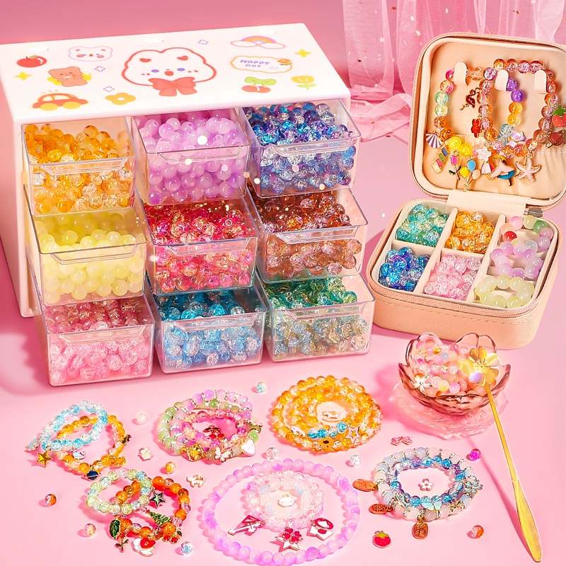 Детский браслет с бисером ручной работы diy материал игрушка девушка хрустальный бисер сделать девочка маленькая девочка