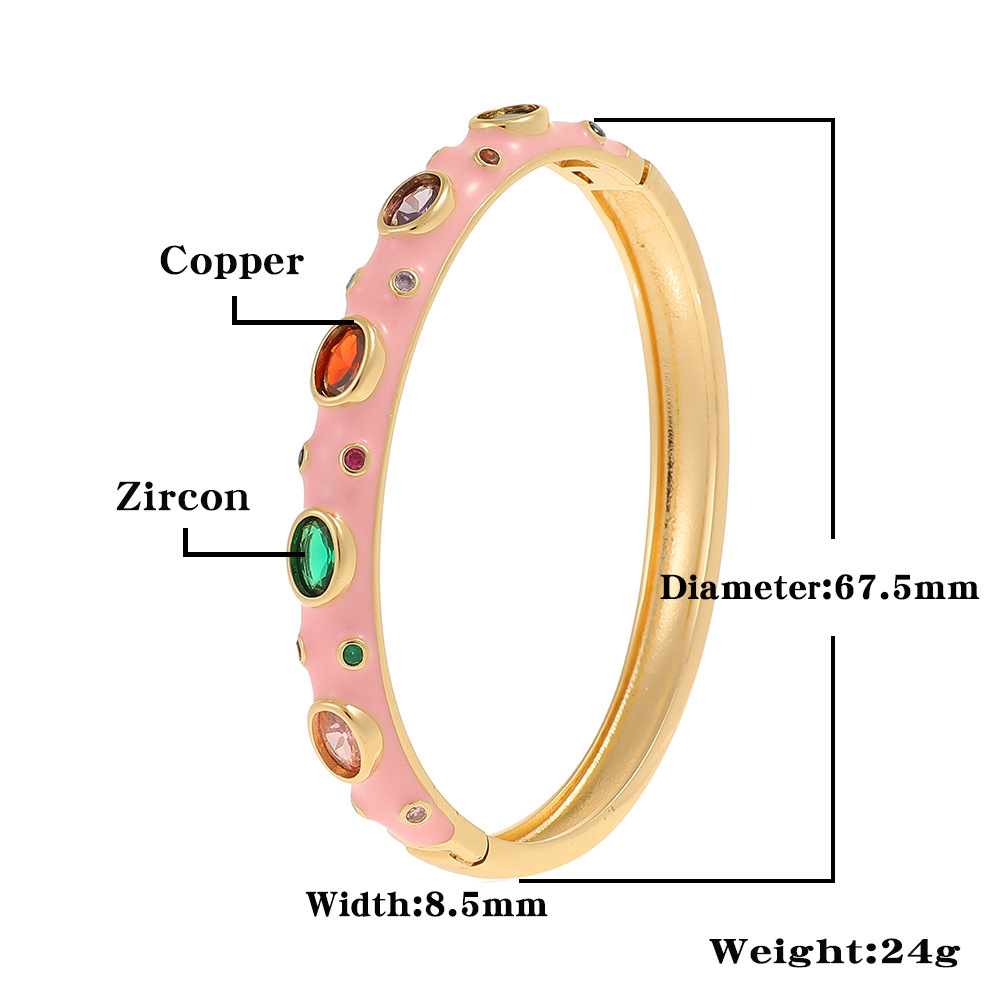 Retro Geometric Copper Bangle Inlay Zircon Copper Bracelets