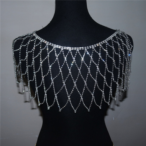 Cross-border European and American bride wedding dress crystal shawl handmade luxury mesh tassel bra shoulder chain body accessories