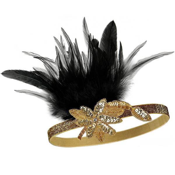 1920s masquerade headband women's diamond-encrusted feather headband…