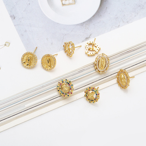 AliExpress hot sale fashion retro gold coin earrings zircon simple personality love virgin earrings earrings eru90