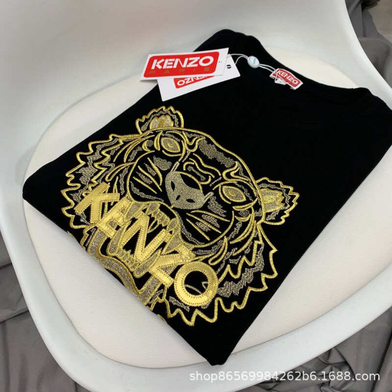KE N タイガーヘッド カップルスタイル レター刺繍 タイガーヘッド ラウンドネック 半袖 Tシャツ クロスボーダー限定|undefined