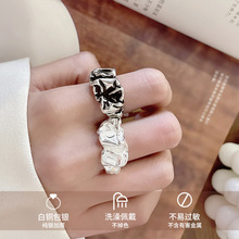 复古925泰银戒指不掉色小众锡箔纸指环夸张欧美设计感戒指女批发