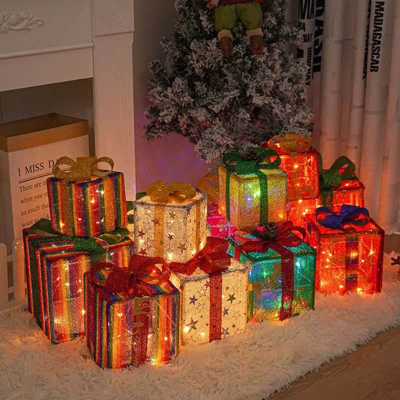LEDクリスマスプレゼント箱三点セット越境新作クリスマス装飾灯シチュエーションアレンジ装飾灯|undefined