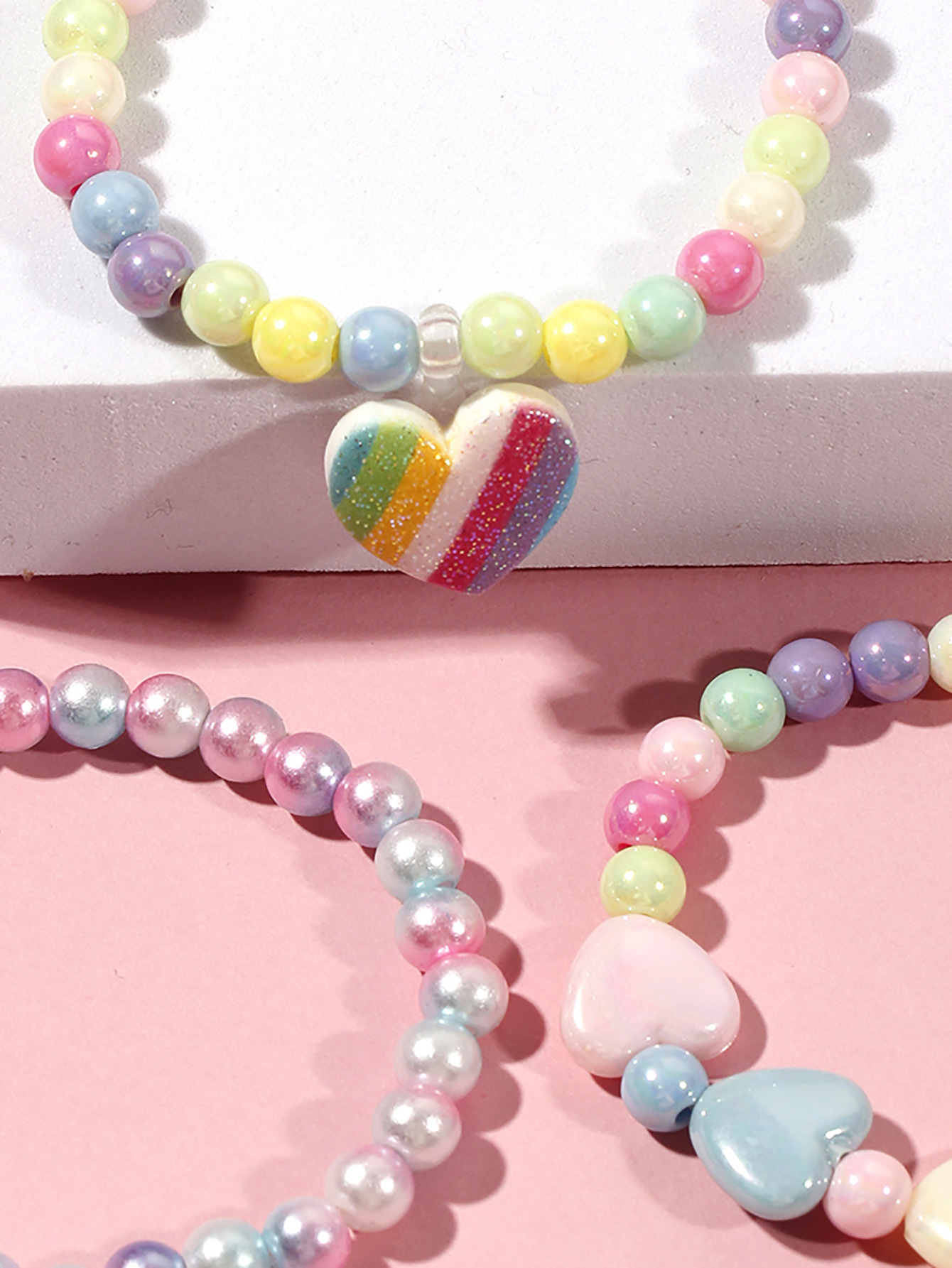 Rainbow Love Pendant decor Acrylic Beaded Bracelet Set