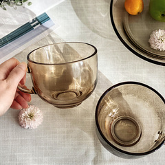 Brown glass milk breakfast cup with handle thickened high-value water cup household cereal cup belly cup gift