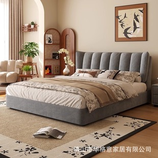 Casual Modern Solid Wood Technology Fabric Bed Master Bedroom Wedding Bed 1.8m Double Bed Scandinavian Soft Backrest Storage Bed