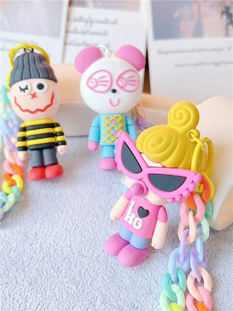 Portachiavi con catena arcobaleno, portachiavi con corda da polso, portachiavi con celebrità di Internet, squisito e grazioso ornamento da appendere alla borsa della scuola con bambola._voghion.com