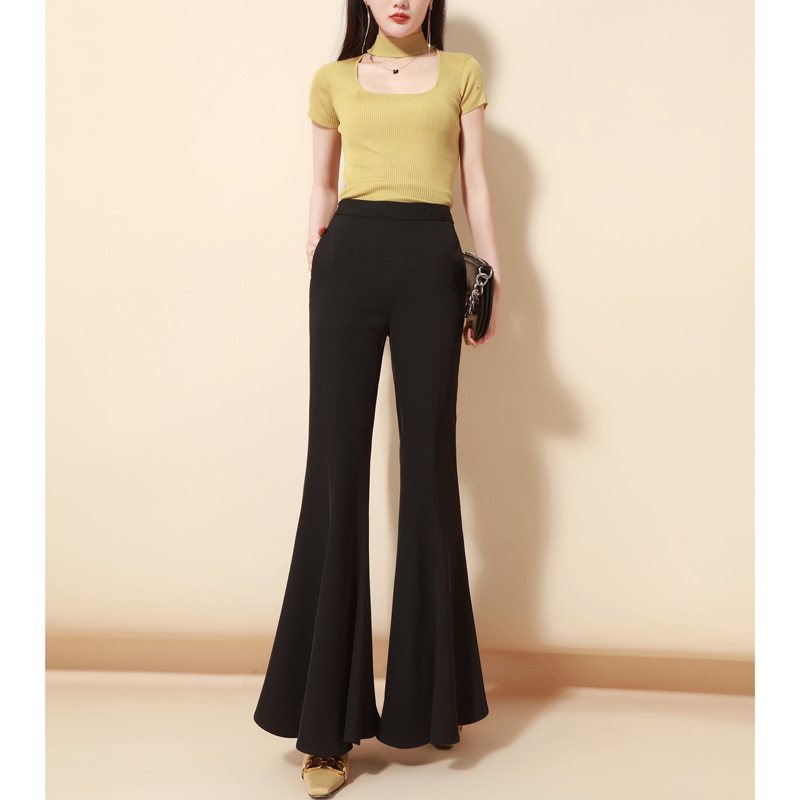 Sunny Spring and Summer New Large Micro-style Elegant Commuter Black Mori Women's Wide Leg Pants Pleated Ruffled Big Leg Pants for Women