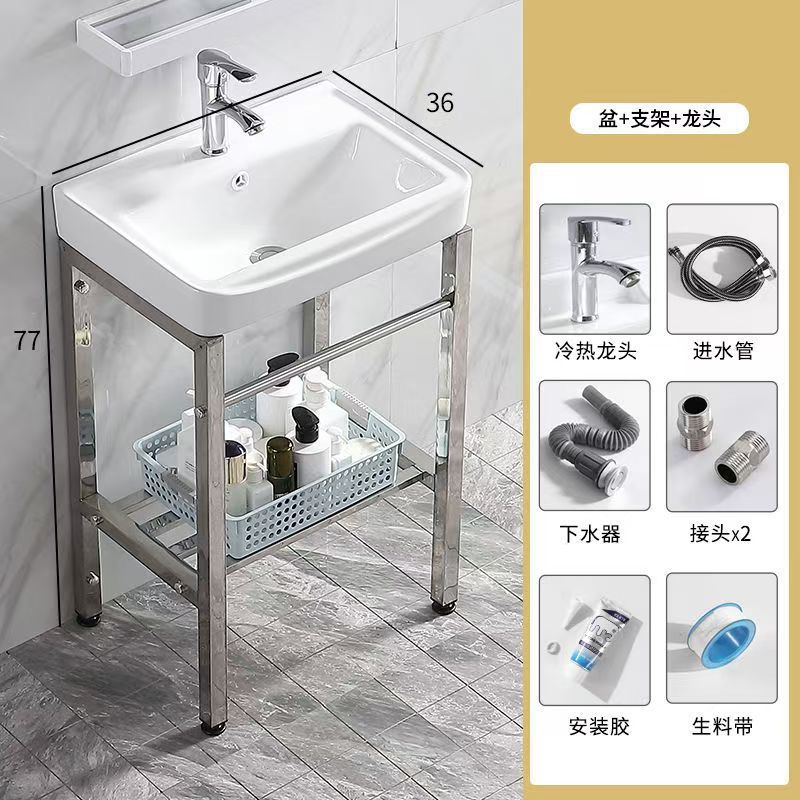 防锈卫生间易清洁小户型简装公寓落地式工程酒店洗手盆陶瓷一体盆|undefined