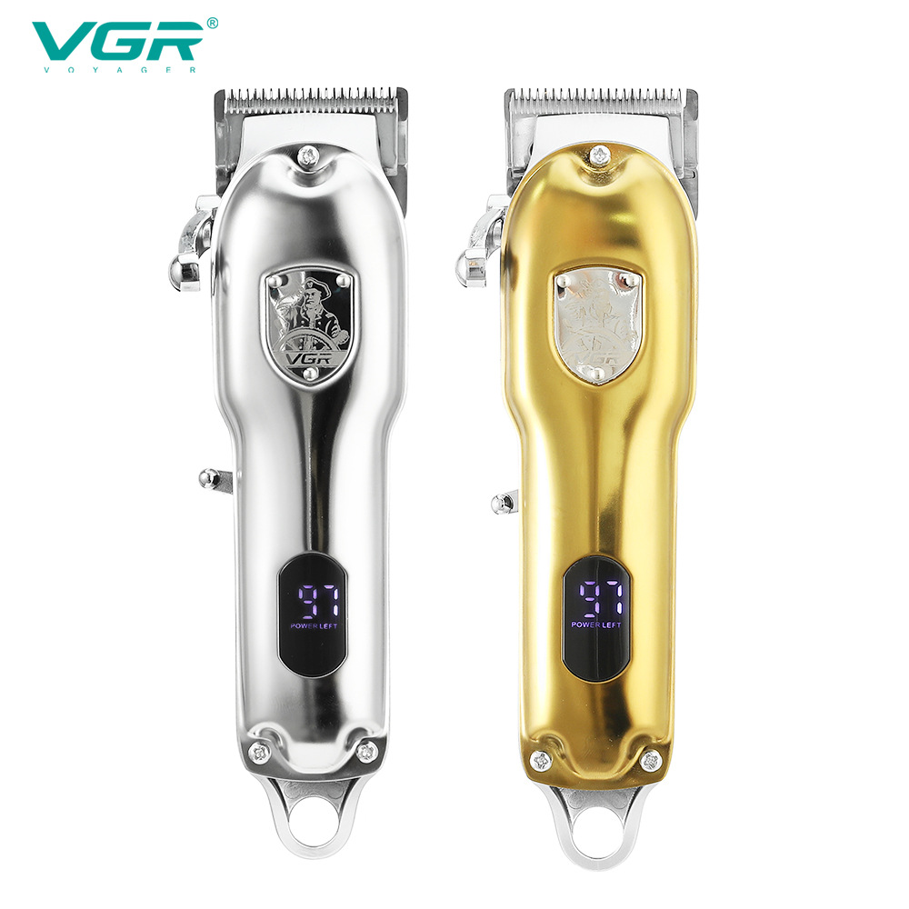 VGR652 Metal Hair Scissors, Hair Salon Digital Electric Hair Cutter with Fine-Tuning, Gradient Whitening Hair Styling Oil, Electric Razor