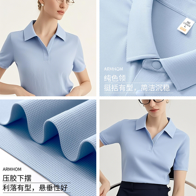 Áo polo nữ tay ngắn cổ bẻ phong cách hiện đại — Màu đen (Phong cách FILA dành cho nữ) chi tiết 7