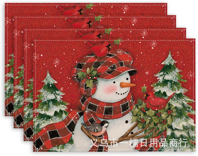 クロスボーダー爆発クリスマス雪だるま食事マット雪格子テーブルマットクリスマスパーティー装飾断熱マット祝日装飾|undefined