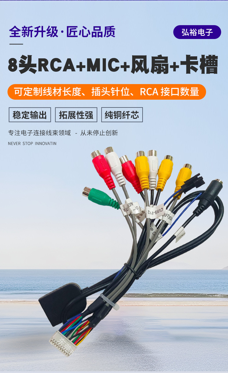 Zhangxun Solution Navigation Universal Cable 8-Pin Rca Audio Cable with Microphone Mic