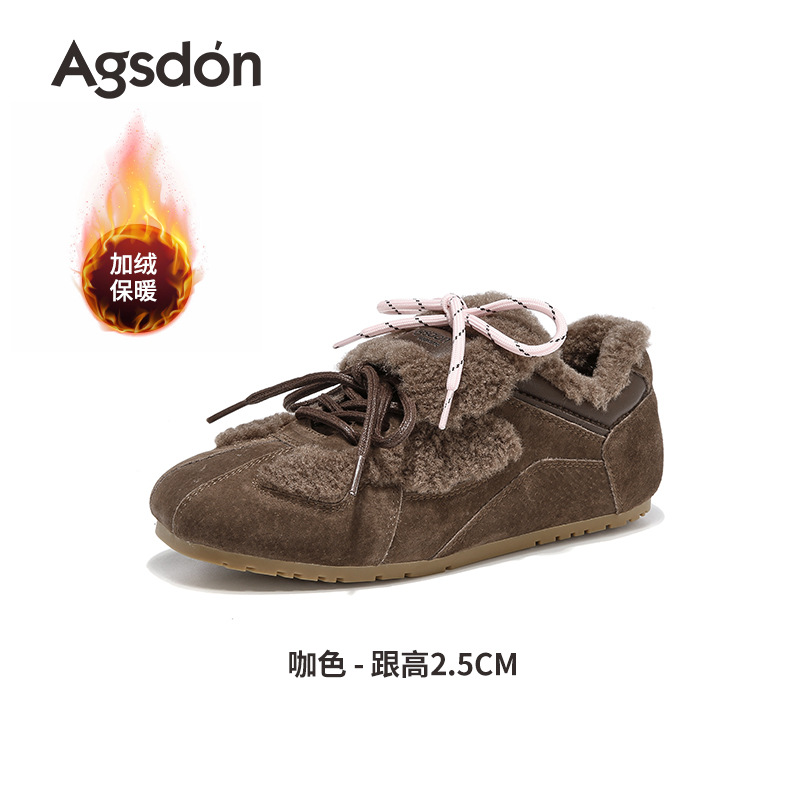 Augu Lion Deng Xiaoping zapatos de entrenamiento de lana para mujeres 2025 nuevo invierno de suela gruesa botas de nieve de peluche zapatos deportivos casuales de algodón