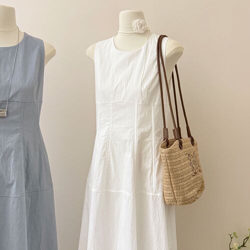 Minimalist casual sleeveless vest dress, women's dress, 2026 summer French-style waist, simple long dress, all-match