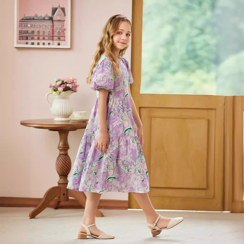 Summer Dress for Girls  New Trendy Summer Outfit Fashion Dress for Older Girls with Floral Patterns Children's Summer Princess Dress