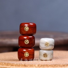 藏式老料牛骨镶嵌万字桶珠藏式骨头文玩DIY配珠108佛珠多宝串配饰