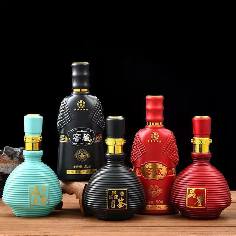 新款喷涂玻璃白酒瓶500ml密封自酿空酒瓶喷涂酒瓶子包装礼盒套装