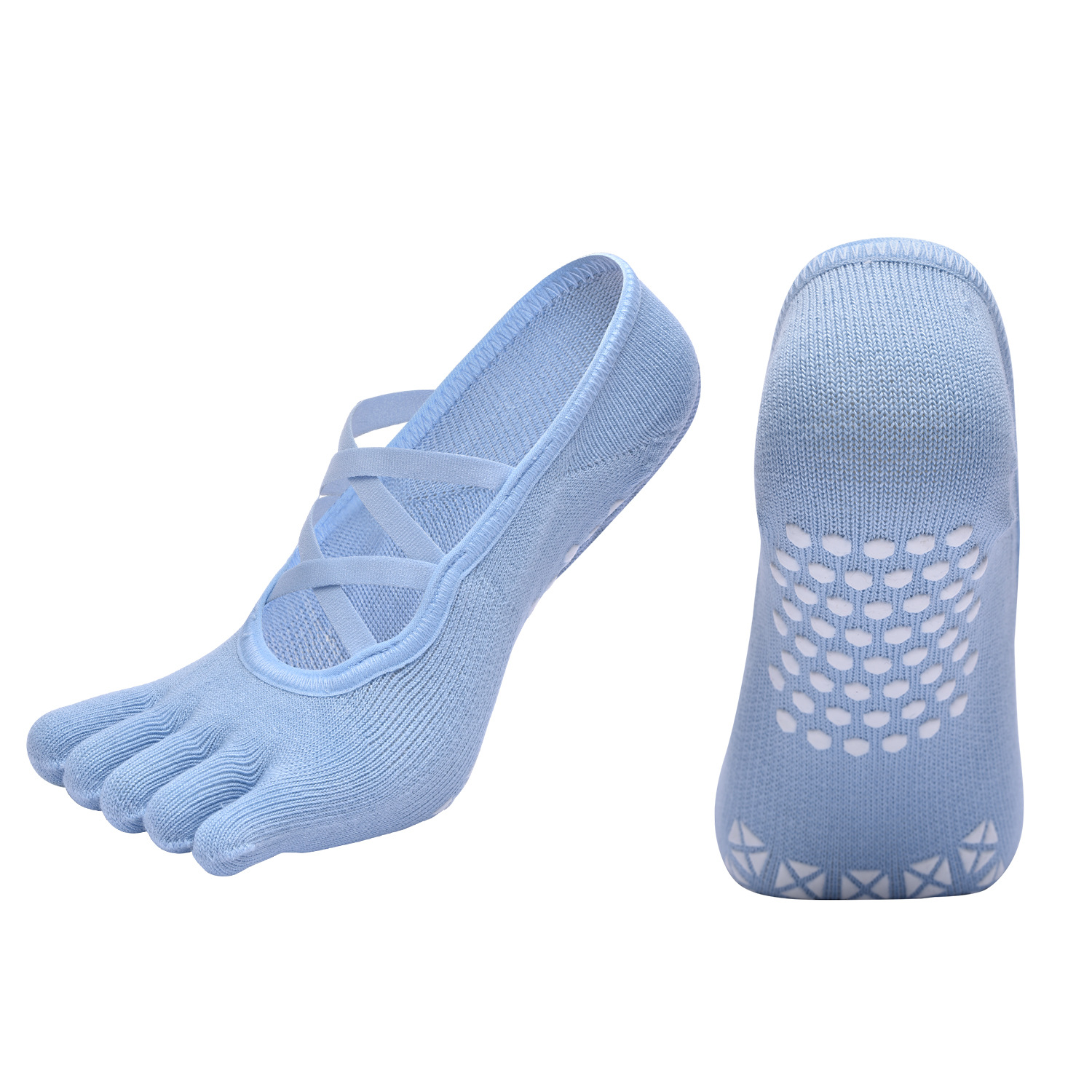 [Serie de colores de Dunhuang] Calcetines de yoga de cinco dedos con ribetas de espiga de correas cruzadas dobles