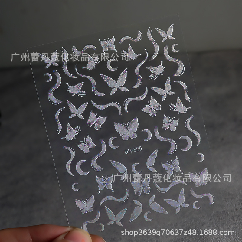 Pegatinas de uñas populares elegantes pétalos blancos semitransparentes mariposa fragmentos de vidrio de Aurora de colores con pegatinas adhesivas para uñas