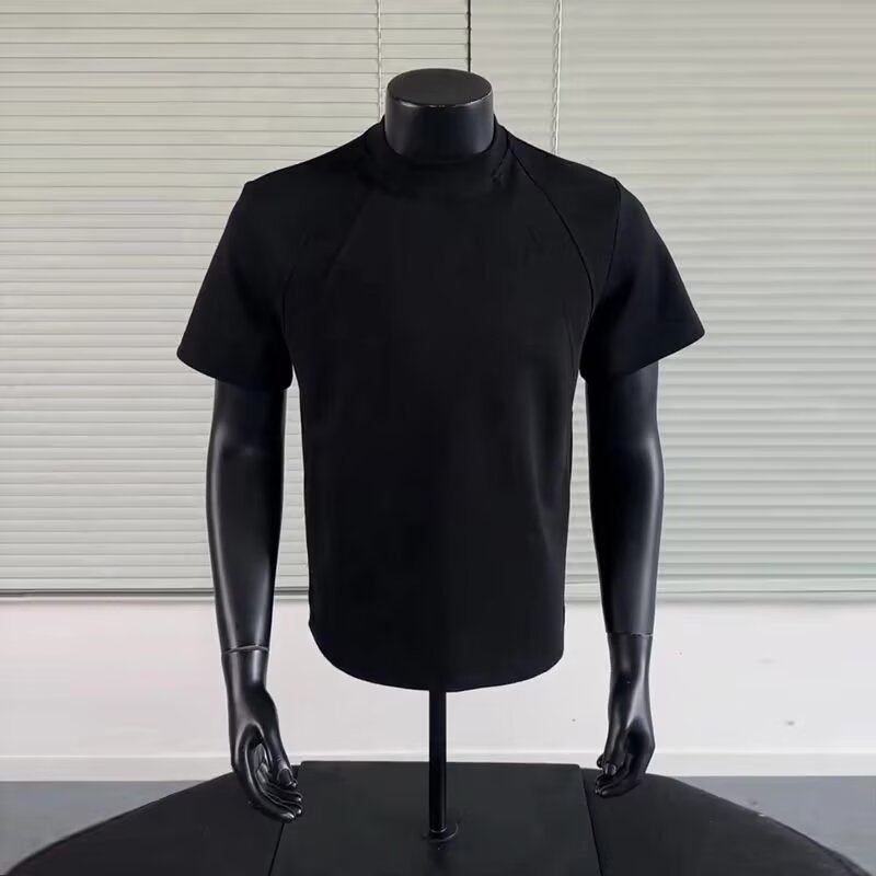 2026 nueva pesada camiseta de aire de manga corta empalmada de verano camiseta de media manga americana