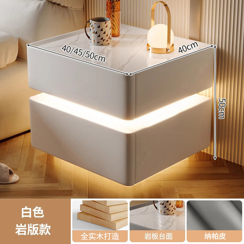 Mesita de noche inteligente, lujo ligero, alta calidad, madera maciza con luz 2024, nuevo dormitorio con cerradura, pequeño gabinete, simple y moderno