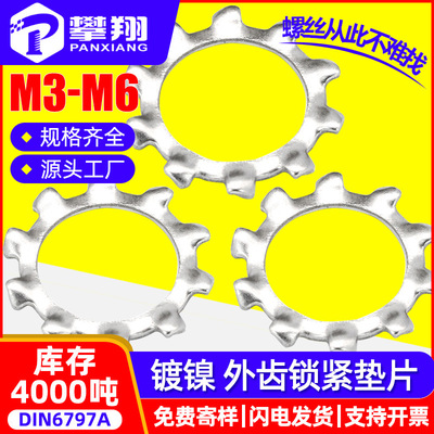 铁镀镍外齿垫圈锁紧齿形垫片止退止动齿轮形垫圈批发M3/M4/M5/M6