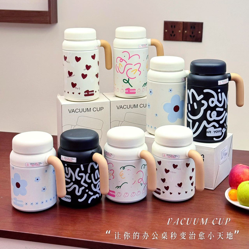 高颜值茶水分离保温杯创意涂鸦可爱女生吸管杯316不锈钢便携水杯|undefined