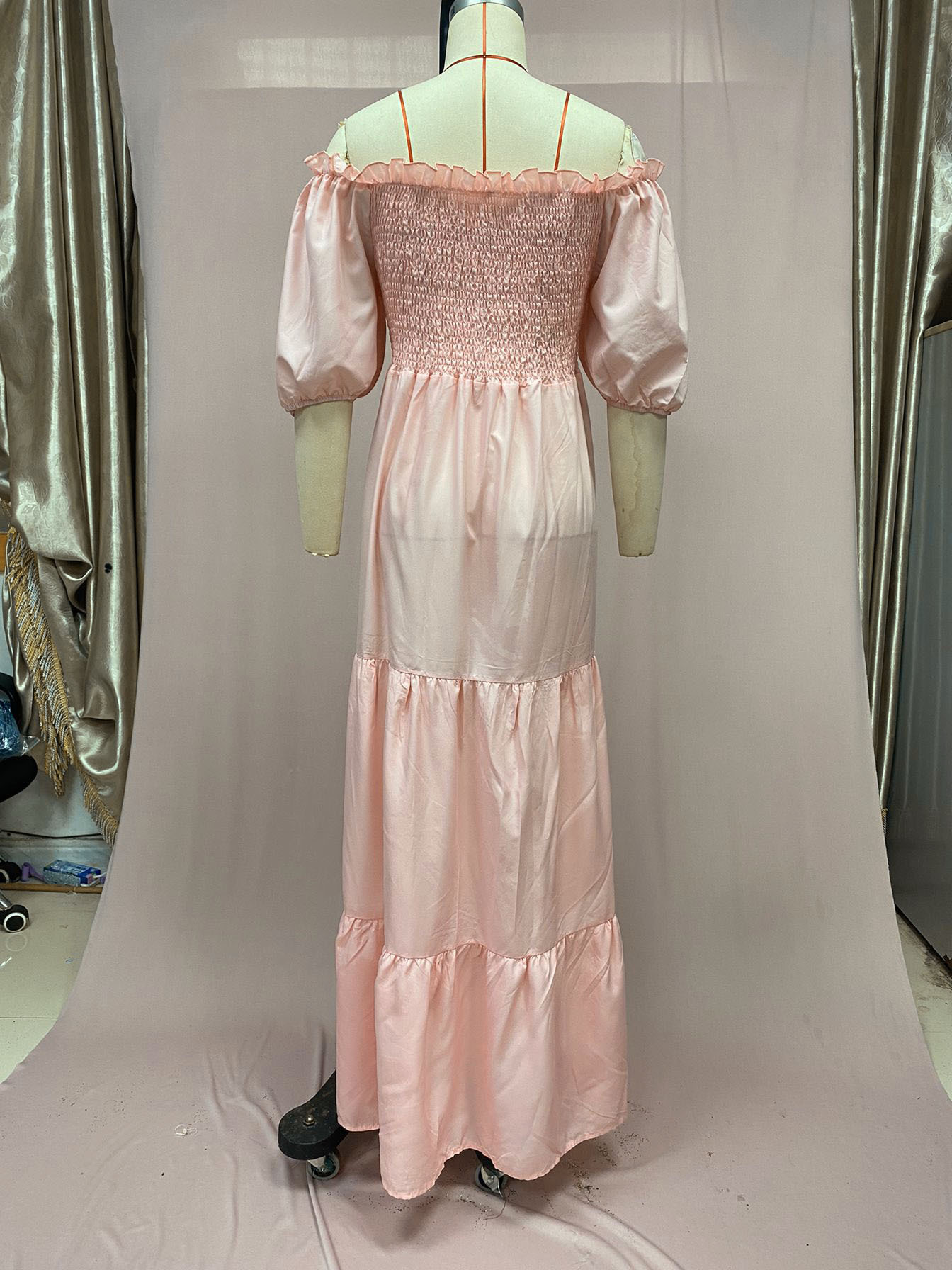 2025 Cross-Border New Spring Summer European And American Women's Off-Shoulder Floral Long Fairy Dress_ecoleips.com