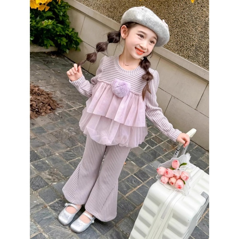 2025 New Style Girls' Spring and Autumn Set: Korean Style Trendy Flared Pants Two-Piece Set for Fashionable Autumn Children's Clothing