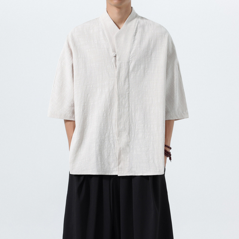 Ming-Style Hanfu Men's V-Neck Short-Sleeve Shirt, Summer Thin Linen Loose-Fitting Versatile Top A321-C670-560 Ming-Style Hanfu Men's V-Neck Short-Sleeve Shirt, Summer Thin Linen Loose-Fitting Versatile Top A321-C670-560