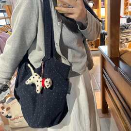 韩系波点帆布包2025新款慵懒风休闲百搭通勤布袋单肩托特包大容量