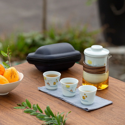 方然一鹿相伴快客杯青瓷茶具套装便携式旅行包简约泡茶器礼品批发|ms