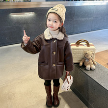 女童加绒皮衣秋冬季2025新款儿童时髦皮毛一体外套小女孩洋气上衣