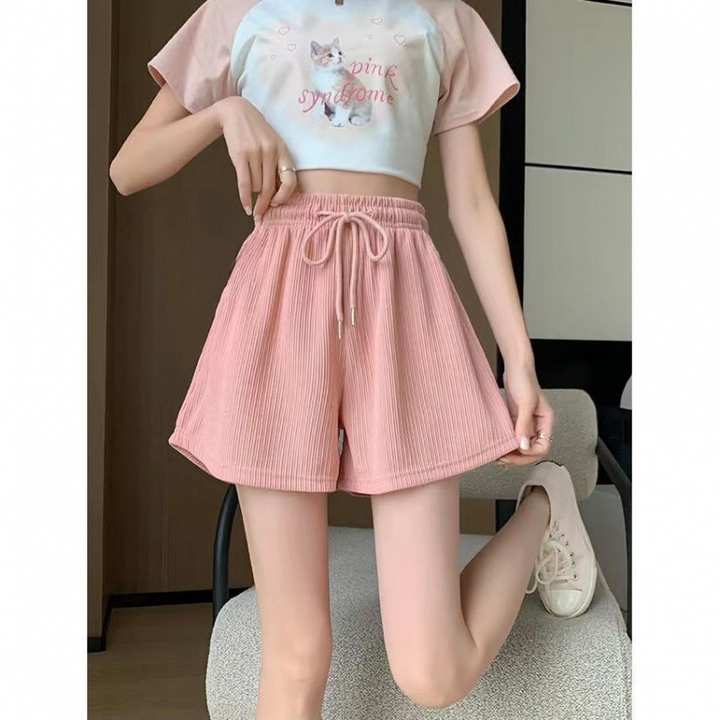 冰丝运动短裤女夏季薄款韩版高腰宽松显瘦洋气外穿字阔腿热裤子|undefined