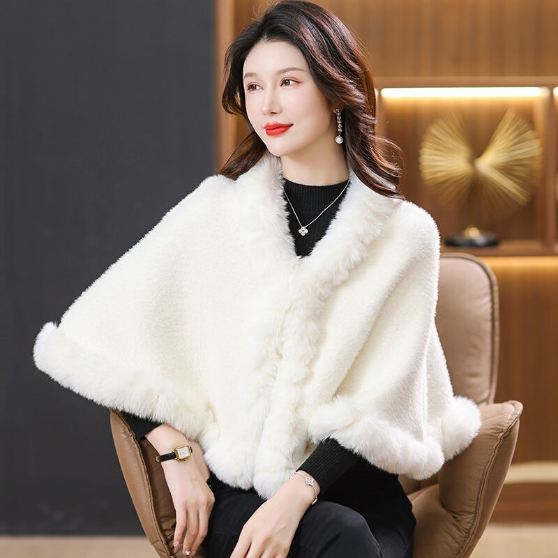 Autumn and Winter Cape Imitation Mink Noble Elegant Taste Elegant Knitted Top Short Versatile Shawl Windproof Jacket Thick