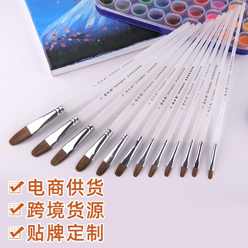 Nail round wolf hair oil brush single/suit frosted transparent plastic rod single and double acrylic water chalk suit