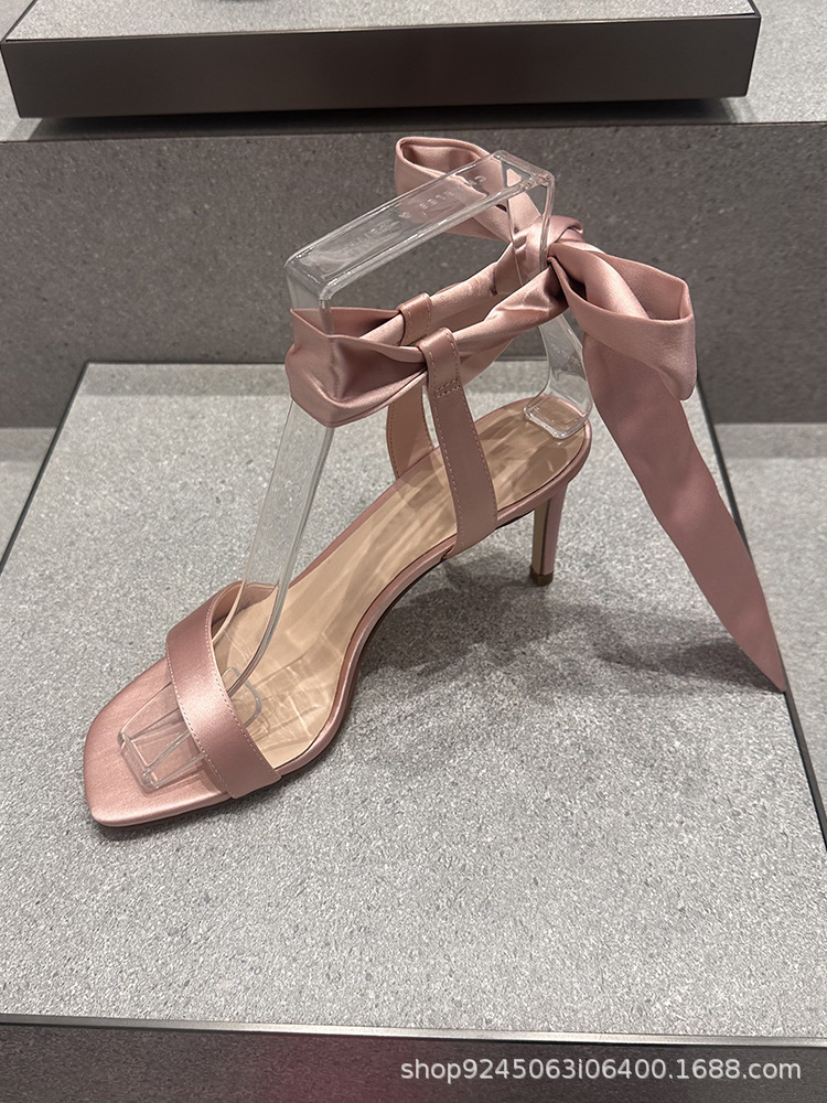 Sandalias de tacón alto con lazo | Tacón fino de satén estilo elegante
