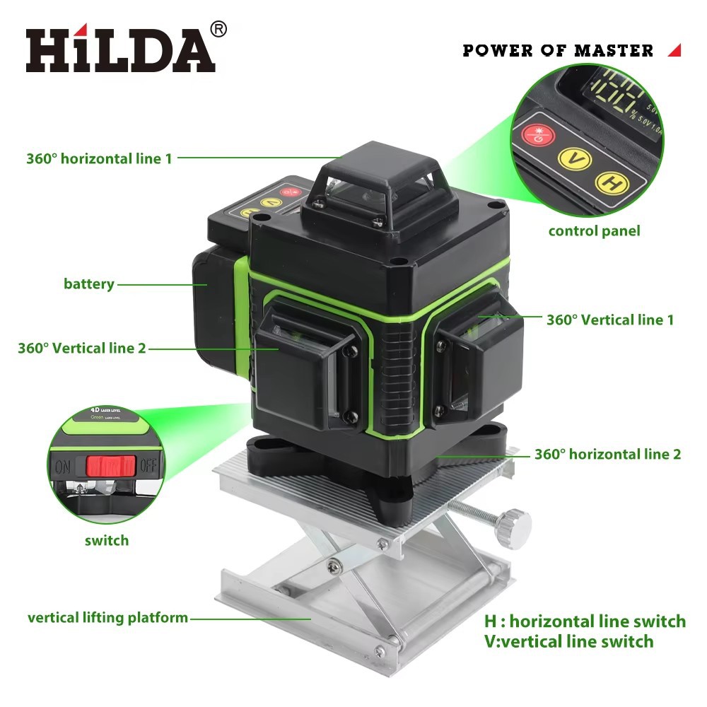 16 línea 4D nivel verde de alta precisión línea automática colocación piso azulejo piso etiqueta de la pared etiqueta nivel láser