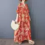 旅游夏季v领复古长裙
