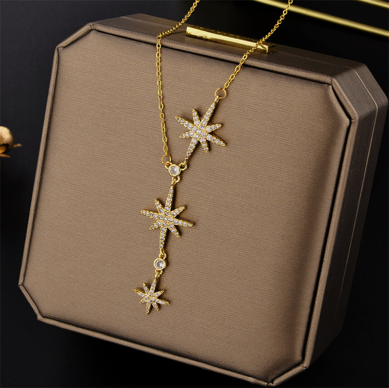 IG Style Basic Star Titanium Steel Inlay Zircon Necklace_colorza_5
