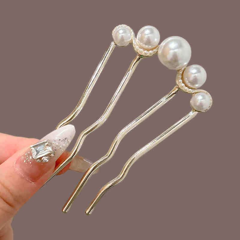 Wave diamond perlas en forma de U pinzas de cabello para mujeres 2024 nuevo pein de cabello de alta gama pein de cabello temperamento pinzas de cabello