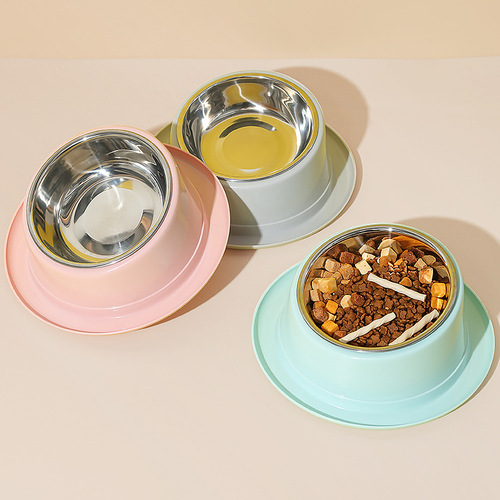 Wholesale New Macaron Color 15-degree Tilted Stainless Steel Dog Bowl for Protecting Spine, Cat Dining Utensil, Pet Supplies