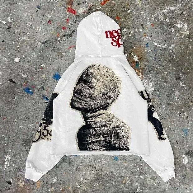 New American-style Y2K mummy print oversized hoodie, unisex gothic versatile hooded sweatshirt New American-style Y2K mummy print oversized hoodie, unisex gothic versatile hooded sweatshirt