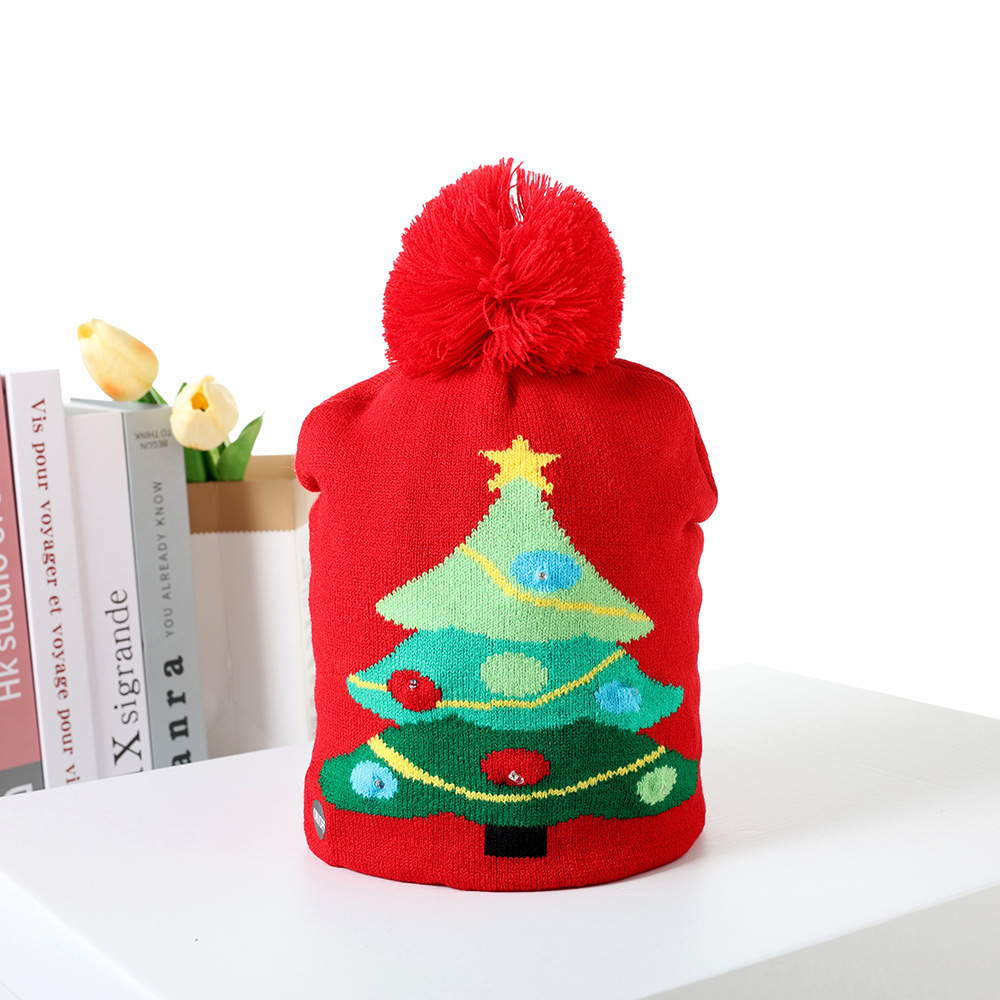 Sombreros de invierno y otoño transfronterizos de moda de Navidad sombrero de navidad sombrero de punto LED colorido luminoso caliente adulto